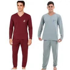 Kit 2 Pijama masculino adulto malha atacado pijama frio manga longa pijama longo de inverno revenda