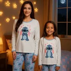 Pijama mãe e filha Longo Feminino Inverno pijama mae e filha inverno tal mae tal filha Stitch