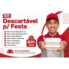 kit Descartável P/ Refeição e Sobremesa Prato Garfo colher Guardanapo Copo Saco de Lixo 601 Peças