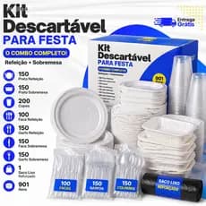 Kit Descartaveis Para festa 901 Itens: Pratos Gafos Facas Copos Saco de Lixo