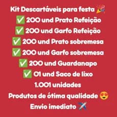 kit Descartável Para Festa Refeição e Sobremesa Prato Garfo Guardanapo 1.001 UND
