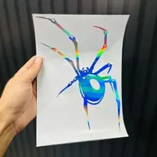 Aranha Adesivo Recortado em Vinil Holográfico Preto Branco carro tanque moto Resistente Água