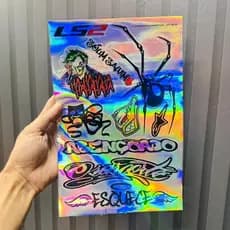 Kit 10 Adesivos Holográfico Camaleão alpinestar osasacorte coringa aranha Cartela 20x30cm