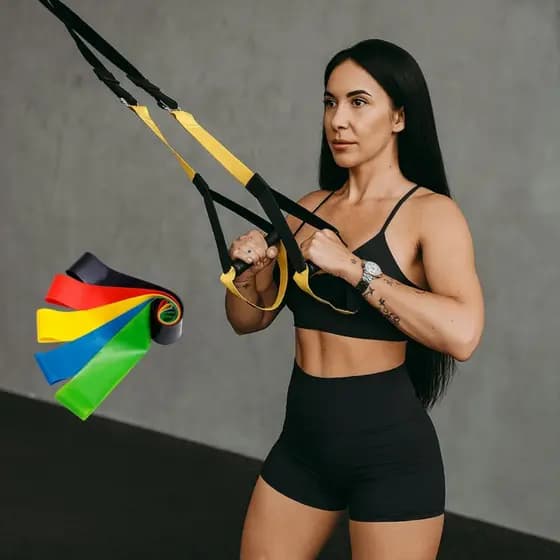 Kit 5 Faixas Elásticas Treino Funcional Lançamento Fita para Treino Suspenso tipo TRX Crossfit Pilates Yoga Fisioterapia
