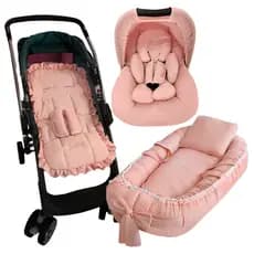 Kit 6 Peças - Ninho Redutor, Capa de Bebe Conforto com Capota Solar, Cinto, Apoio e Capa de Carrinho