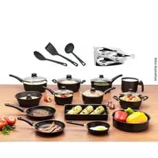 Super Kit Conjunto Jogo Anti Aderente De Panelas Frigideiras Cacarolas 17 Peças Black Antiaderente Teflon