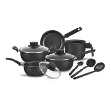 Kit jogo De Panelas 8 Peças Elegan Antiaderente C/ Tampa De Vidro