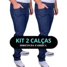 Kit 2 Calça Jeans Masculina para Trabalho com Elastano Tradicional Preta e Azul