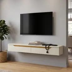 Rack Nicho Suspenso Uno Pequeno Sala de Estar Quarto Tv 55" 160cm Off White/Cedro - Olivar Móveis