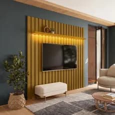 Painel TV 70 Polegadas London Ripado com LED Painel Suspenso Sala Moderna Decorativo - Olivar Móveis
