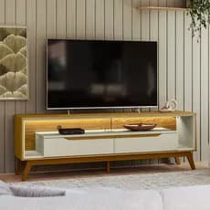 Rack com Led p/ TV 65 Polegadas 175cm Duo Pés Madeira – Olivar Móveis