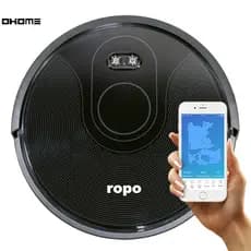 Robô Aspirador de Pó ropo Glass 3 Preto Bivolt Esteriliza Varre Aspira Passa Pano Mapeamento Giroscópio Inteligente