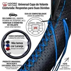 Capa de Volante com Costura Azul Couro Sintetico Furada Nao Vulcanizada Facil Instalação