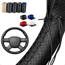 Capa de Volante com Costura Preta Couro Sintetico Furada Nao Vulcanizada Facil Instalação