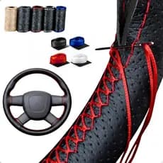 Capa de Volante com Costura Vermelha Couro Sintetico Furada Nao Vulcanizada Facil Instalação