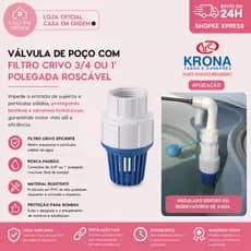 Valvula poço com filtro crivo 3/4 ou 1" roscavel Krona