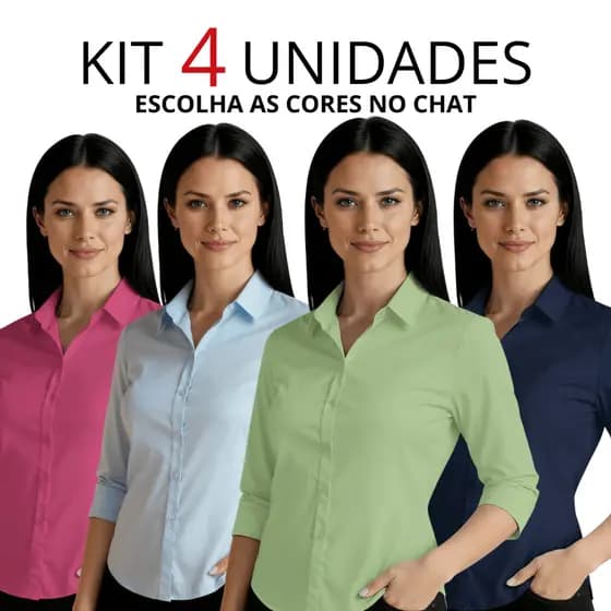 Kit 4 Camisa Social Feminina Manga 3/4 Blusa Social Tecido Não Amassa Camisete Social Com Elastano Camisete Feminina
