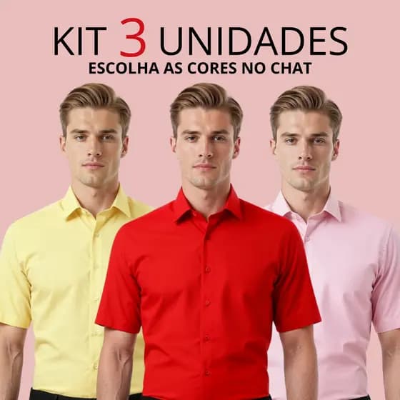 Kit 3 Camisa Social Slim Casual Premium Elegante Luxo Masculina Slim Premium