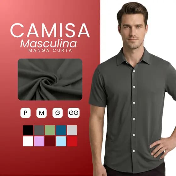 Kit 4 Blusa Social Curta Elastano Masculina Premium Luxo Elegante Slim Fit Casual Masculina