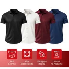 Camisa Slim Lisa Masculina Manga Curta Plus Size