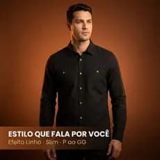 Camisa Social Efeito Linho Masculina Manga Longa Premium Slim Alinhada Conforto Moda Luxo Elegante