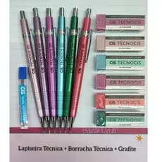 Kit Lapiseira Técnica 0.7mm + Borracha Técnica TECNOCIS (série boho) + Estojo com 12 Grafites 0.7mm