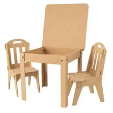 Conjunto Infantil Mesa estudo alimentação  Mdf Cru  2 Cadeiras mesinha criança didática