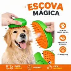 Escova Vapor p/ Cães e Gatos - Remove Pelo, Massagem, Pente p/ Pelos