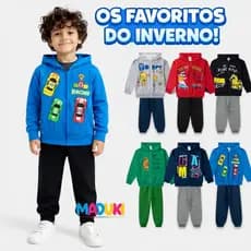 Kit 6 Peças Moletom Jaqueta com Capuz e Zíper e Calça Menino Infantil Masculino Inverno