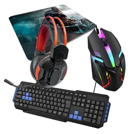Kit Gamer Headset RGB Mouse Pad Mouse Teclado Gamers Com Fio
