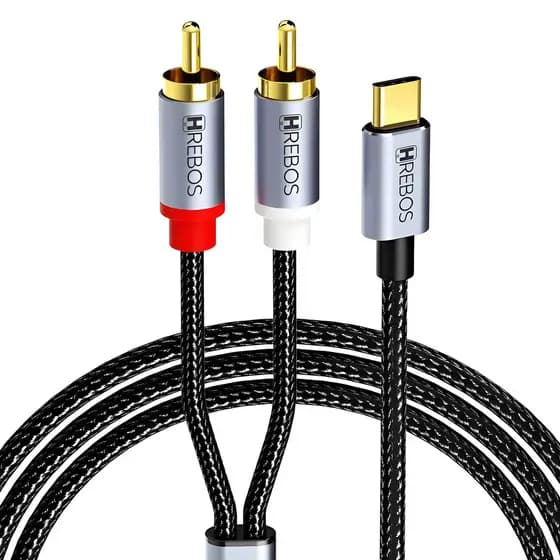 Cabo Usb-c Macho Para 2 Rca Macho Hrebos 1 Metro