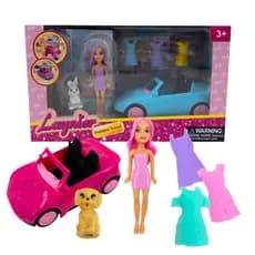 Kit Mini Boneca Troca Roupa Carro Bichinho Pet Vestido Sortida