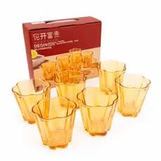 Jogo Kit 6 Copos Ambar Dourado Vidro Luxo 300ml