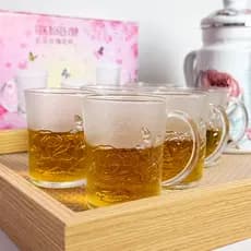 Kit Jogo 6 Xícaras Vidro Relevo Rosa Flores Chá Café Cozinha 180ml