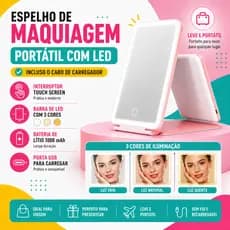 Espelho de LED Portátil Viagem Compacto Maquiagem Mesa Recarregável