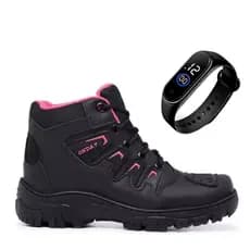 Bota Coturno Tênis Feminino De Motoqueiro Sola + Relogio