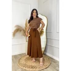 conjunto feminino elegante blusa e saia Midi casual e social