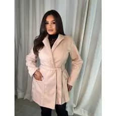 sobretudo feminino elegante lã batida com bolso social e casual