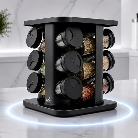 Porta Tempero Giratório Vidro 12 Potes 360 Preto