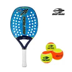 KIT RAQUETE BEACH TENNIS MORMAII BEATS AZUL + PACK 3 BOLINHAS ITF
