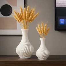 kit 2 Vasos em Espiral Elegancia Decoração Flores Artificiais Luxo 18cm  15 cm