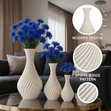 Kit 3 Vasos Decorativo P M G em Espiral Moderno Elegante Impressão 3D.
