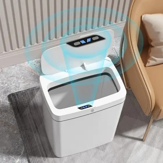 Lixeira Automática 14L com Sensor Recarregável USB Retangular Branca Inteligente Banheiro Cozinha