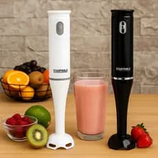 Mixer Elétrico Portátil 3 em 1 + Copo 700ml Triturador Multiuso 110/220V Preto Branco Sucos Shakes