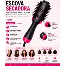 Escova Secadora e Alisadora Elétrica - 4 em 1 com Tecnologia de Íons Negativos PRODUTO REEMBALADO