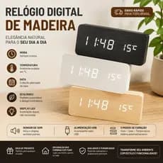 Relógio Digital que parece Madeira com Tela LED Vermelha e Dígitos Grandes