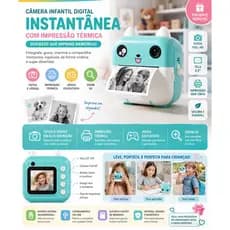 Câmera Infantil Digital Instantânea Com Impressão Térmica Full Hd Tela 2 Polegadas Foto Vídeo Jogos Educativos Zoom 5x