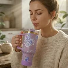 Garrafa 1200ml Térmica Estampa Floral C/ Capinha Silicone Na Base + Tampa Para Canudo