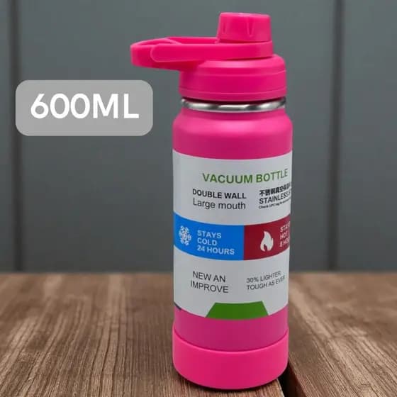 Garrafa Térmica 600ml Bebida Quente E Fria Em Inox Com Alça Antivazamento