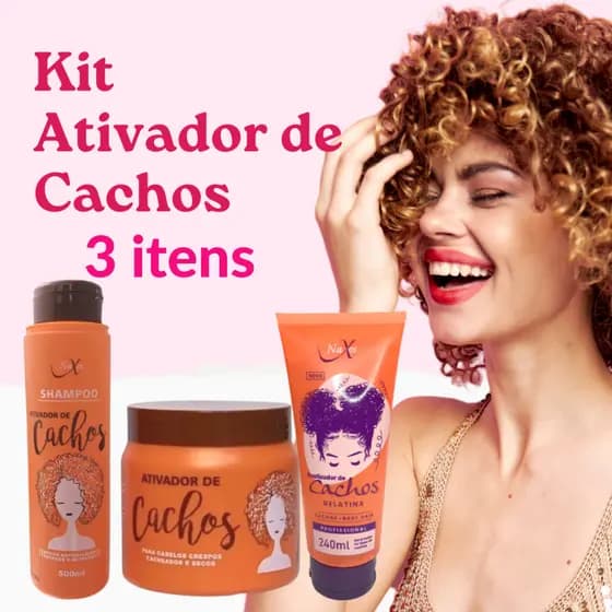 Kit Ativador de Cachos Shampoo + Máscara 500ml + Gelatina Finalizadora de Cachos 240ml Naxos